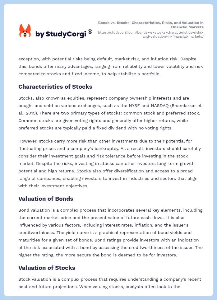Bonds vs. Stocks: Characteristics, Risks, and Valuation in Financial Markets. Page 2