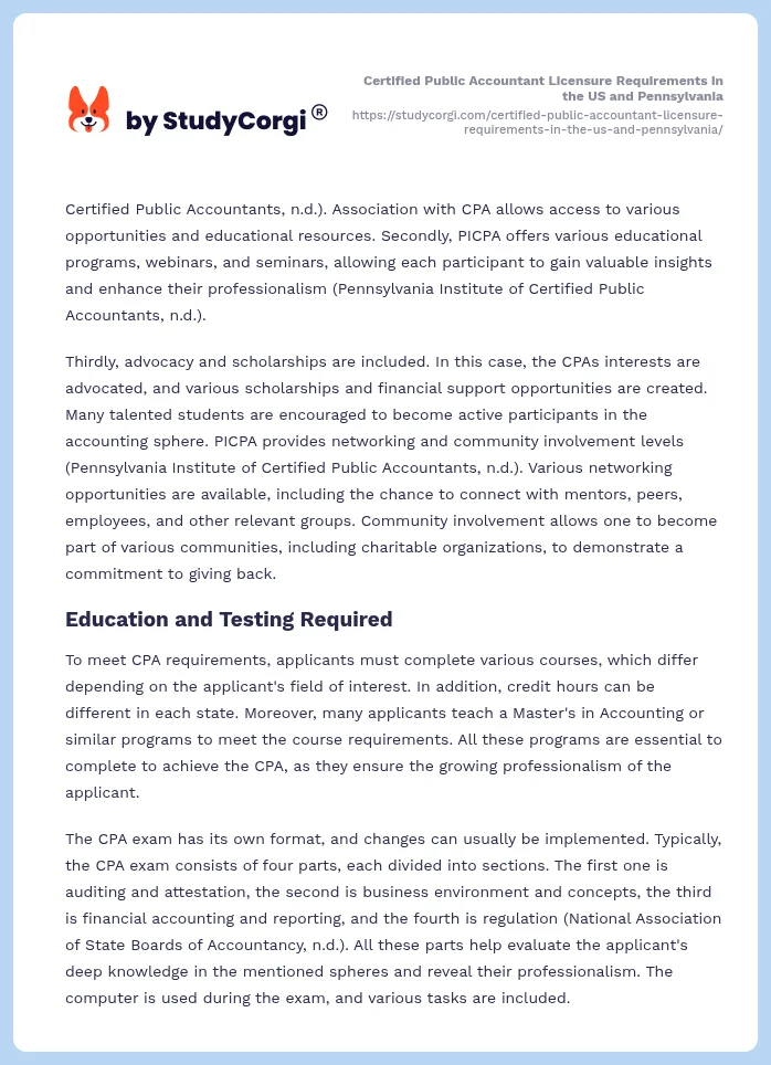 Certified Public Accountant Licensure Requirements in the US and Pennsylvania. Page 2