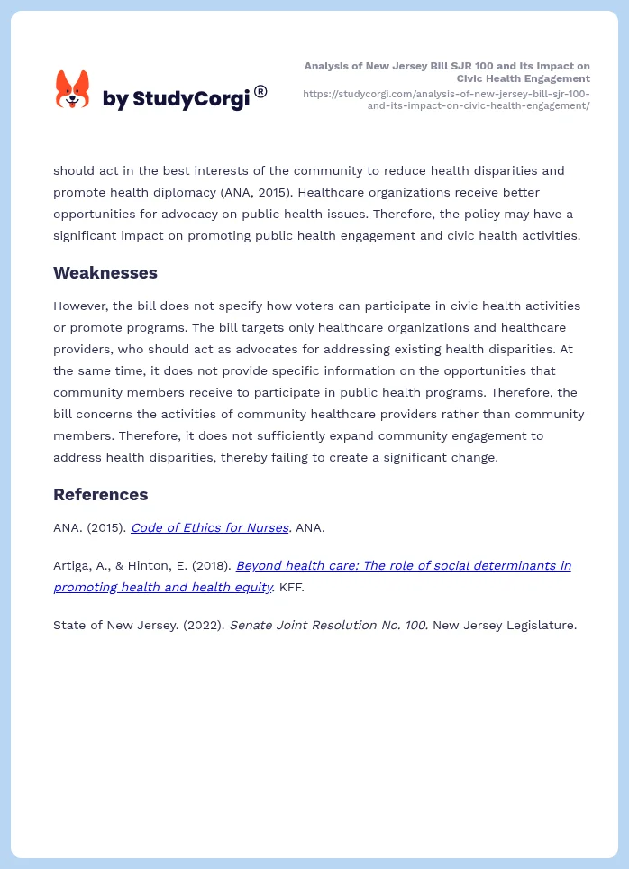 Analysis of New Jersey Bill SJR 100 and Its Impact on Civic Health Engagement. Page 2