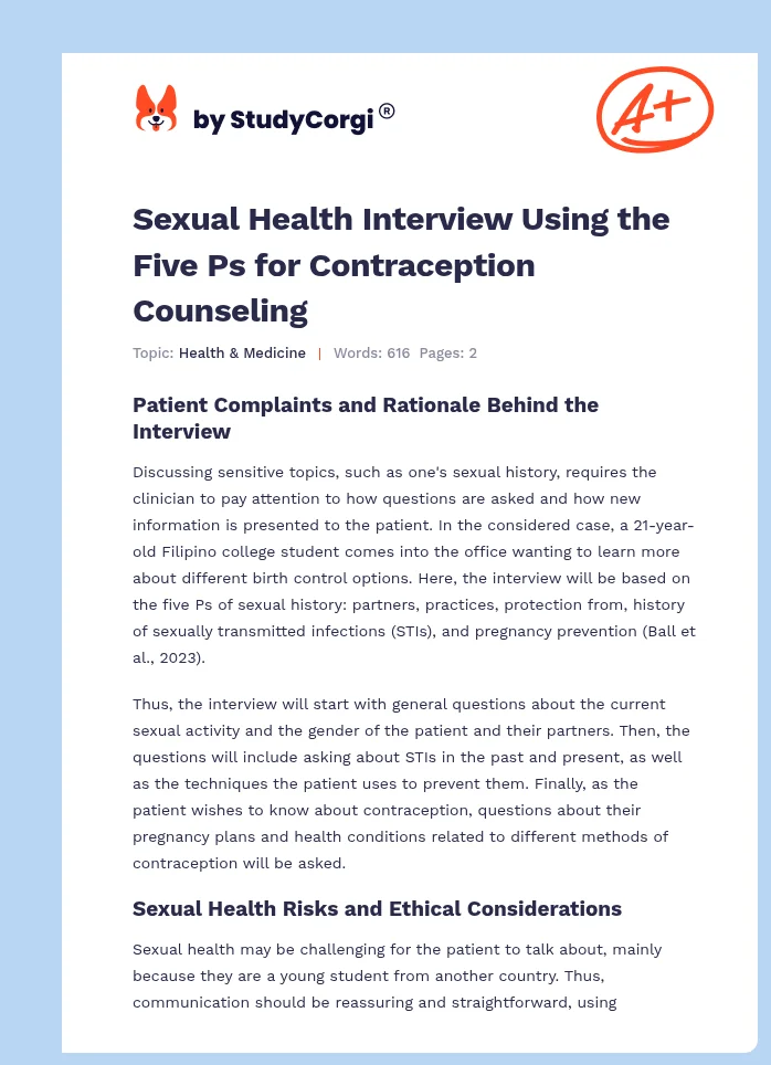 Sexual Health Interview Using the Five Ps for Contraception Counseling. Page 1