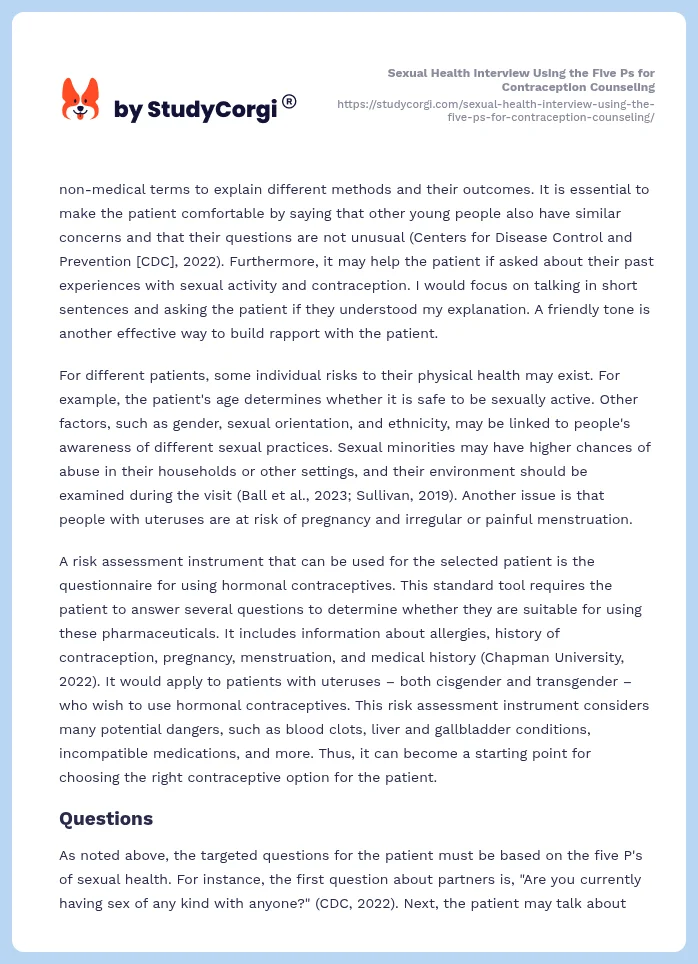 Sexual Health Interview Using the Five Ps for Contraception Counseling. Page 2