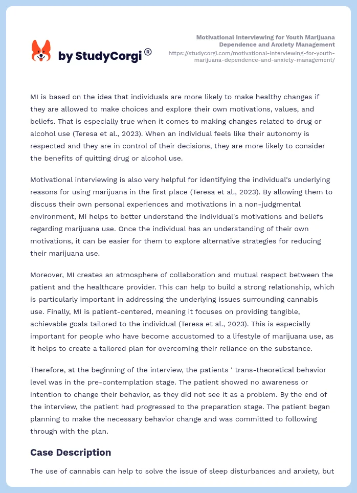 Motivational Interviewing for Youth Marijuana Dependence and Anxiety Management. Page 2