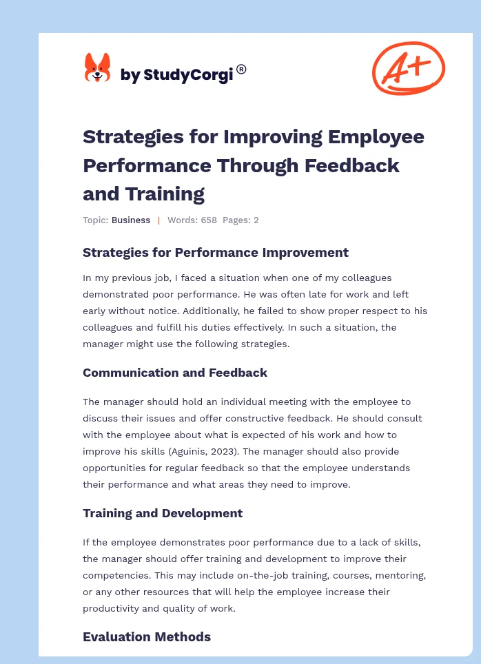 Strategies for Improving Employee Performance Through Feedback and Training. Page 1