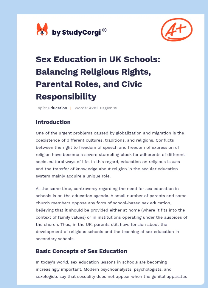 Sex Education in UK Schools: Balancing Religious Rights, Parental Roles, and Civic Responsibility. Page 1