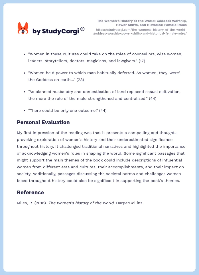The Women's History of the World: Goddess Worship, Power Shifts, and Historical Female Roles. Page 2