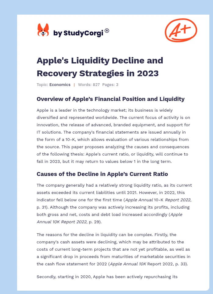 Apple's Liquidity Decline and Recovery Strategies in 2023. Page 1