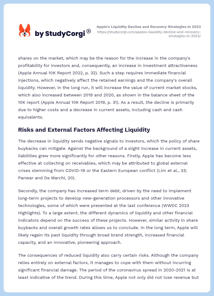 Apple's Liquidity Decline and Recovery Strategies in 2023. Page 2