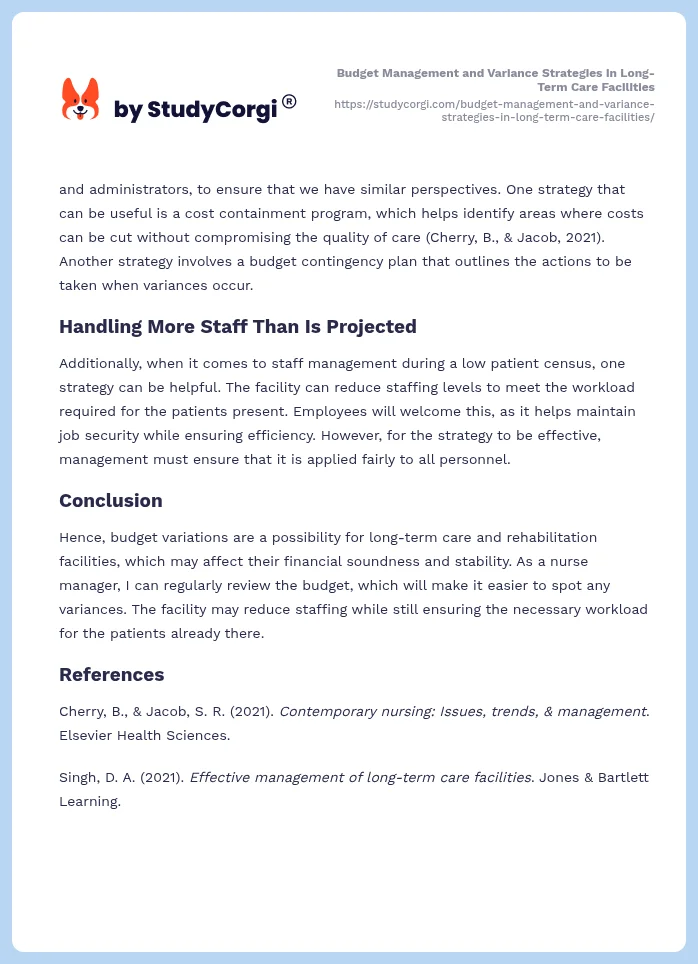 Budget Management and Variance Strategies in Long-Term Care Facilities. Page 2