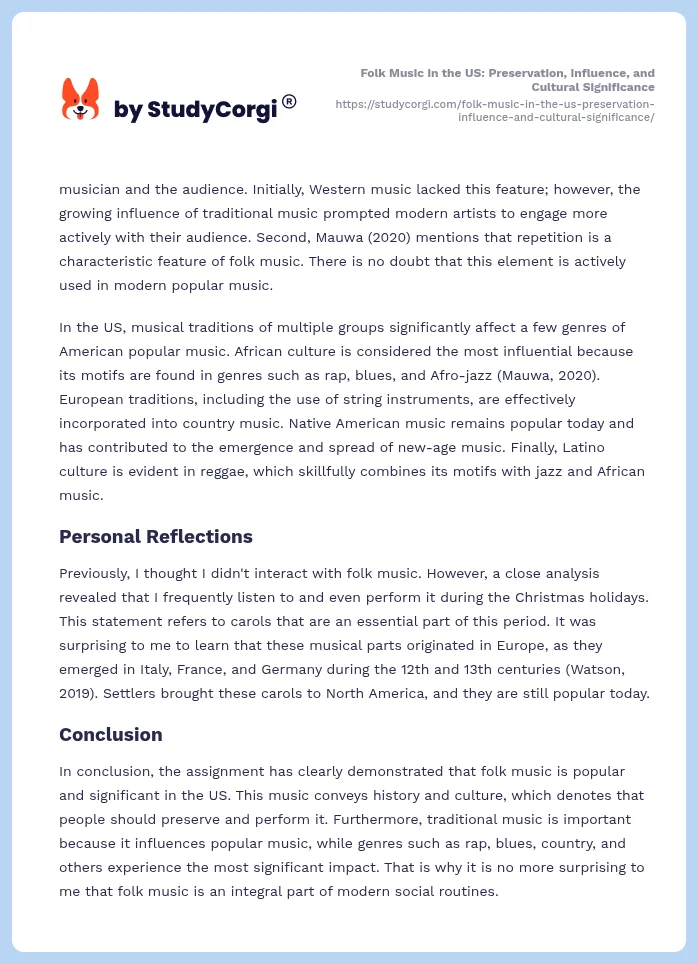 Folk Music in the US: Preservation, Influence, and Cultural Significance. Page 2