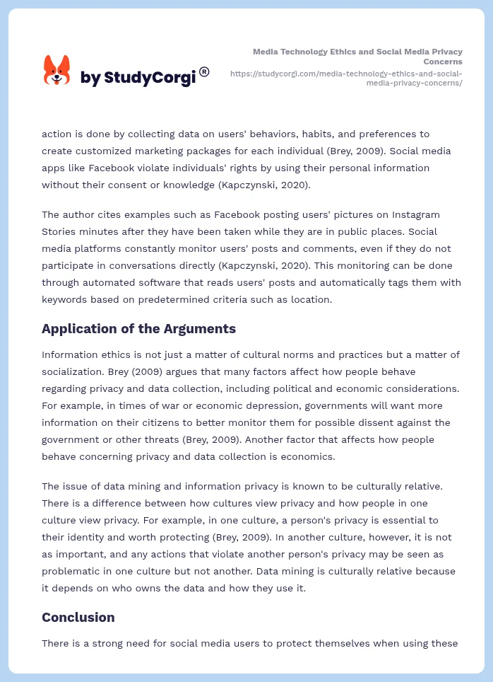 Media Technology Ethics and Social Media Privacy Concerns. Page 2