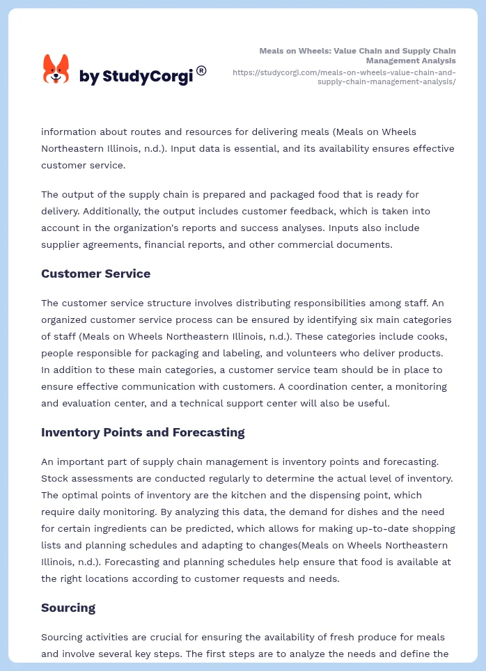 Meals on Wheels: Value Chain and Supply Chain Management Analysis. Page 2