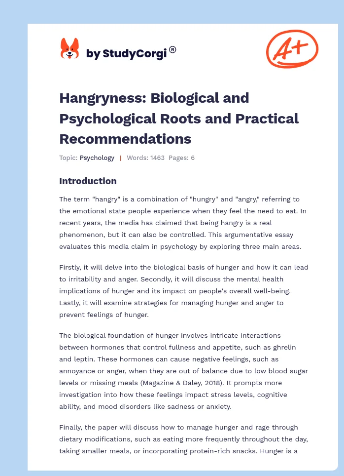 Hangryness: Biological and Psychological Roots and Practical Recommendations. Page 1