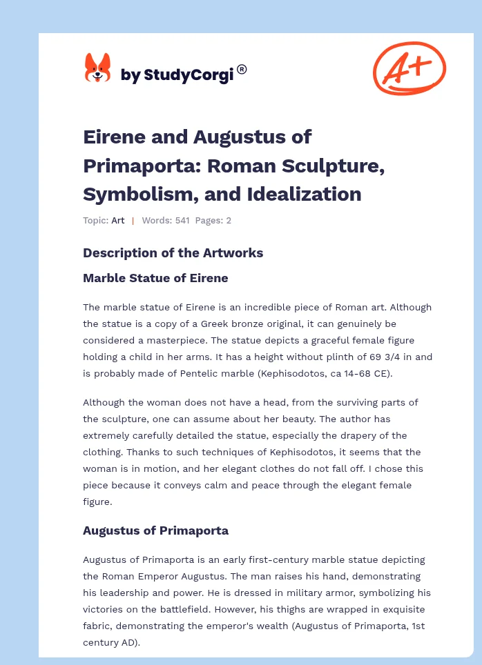 Eirene and Augustus of Primaporta: Roman Sculpture, Symbolism, and Idealization. Page 1