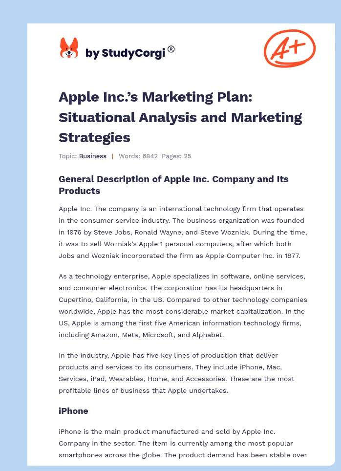 Apple Inc.’s Marketing Plan: Situational Analysis and Marketing Strategies. Page 1