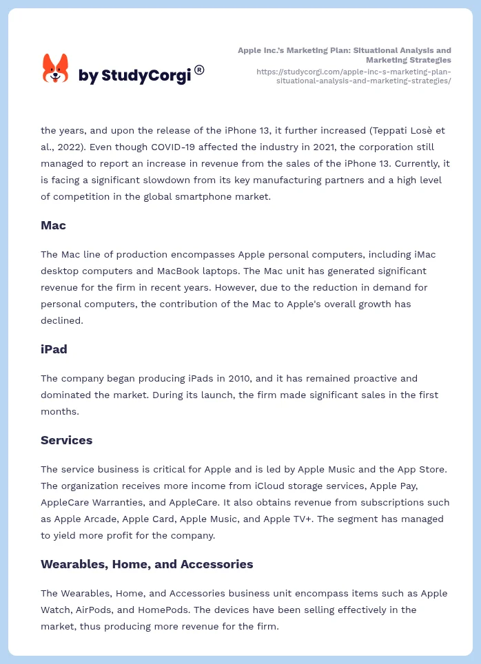 Apple Inc.’s Marketing Plan: Situational Analysis and Marketing Strategies. Page 2