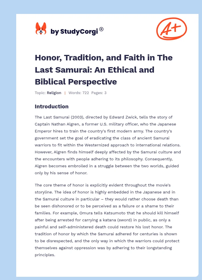 Honor, Tradition, and Faith in The Last Samurai: An Ethical and Biblical Perspective. Page 1