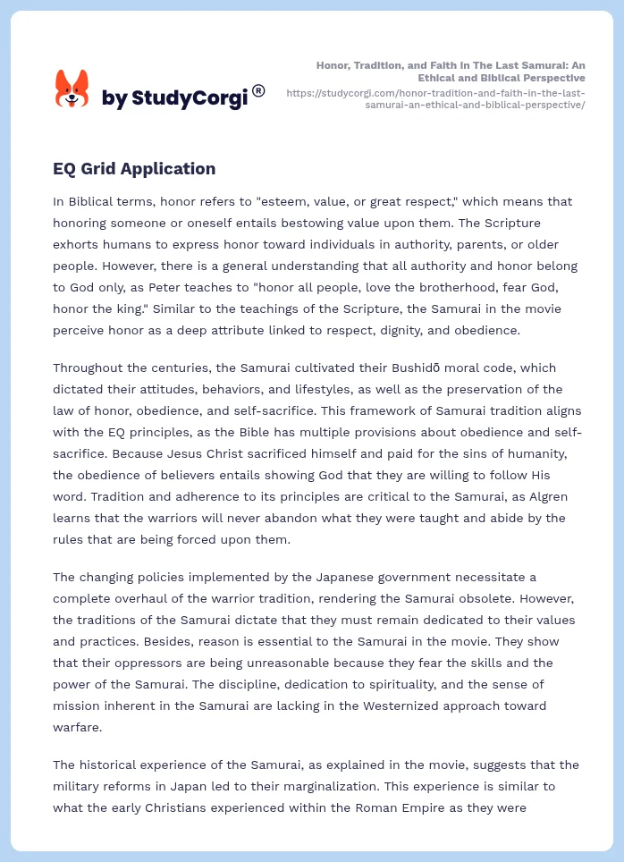 Honor, Tradition, and Faith in The Last Samurai: An Ethical and Biblical Perspective. Page 2