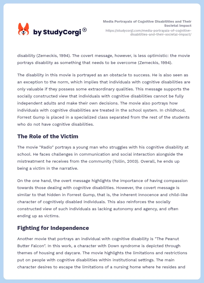 Media Portrayals of Cognitive Disabilities and Their Societal Impact. Page 2