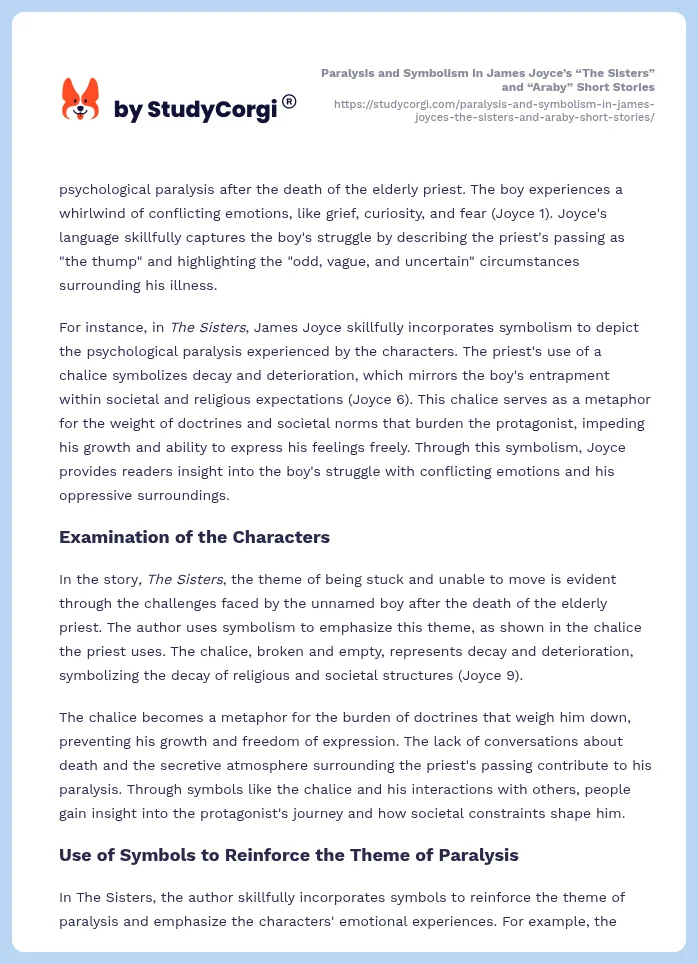 Paralysis and Symbolism in James Joyce’s “The Sisters” and “Araby” Short Stories. Page 2