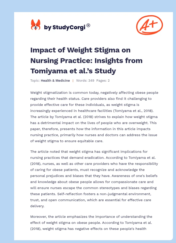 Impact of Weight Stigma on Nursing Practice: Insights from Tomiyama et al.’s Study. Page 1