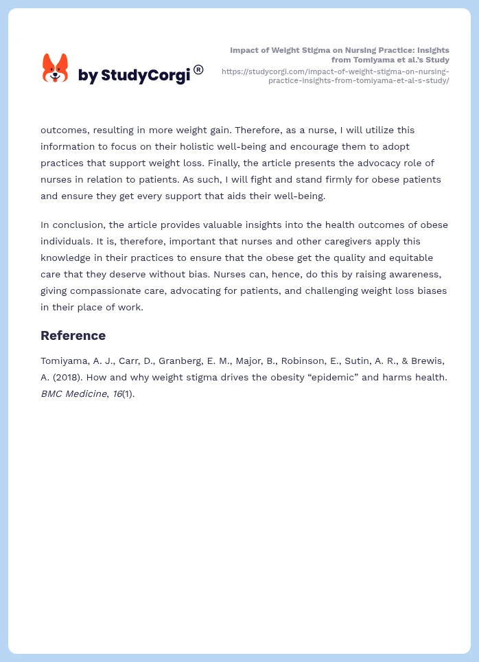 Impact of Weight Stigma on Nursing Practice: Insights from Tomiyama et al.’s Study. Page 2