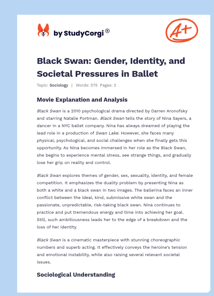 Black Swan: Gender, Identity, and Societal Pressures in Ballet. Page 1