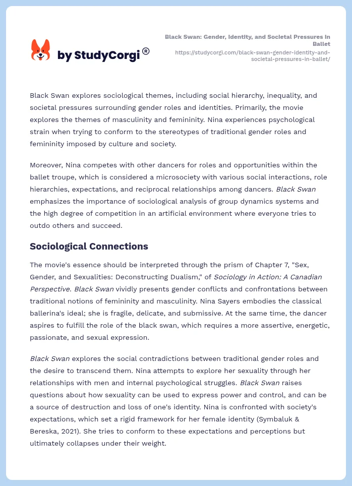 Black Swan: Gender, Identity, and Societal Pressures in Ballet. Page 2