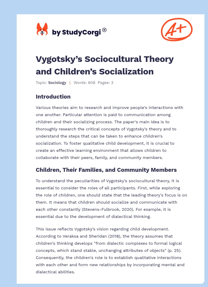Vygotsky’s Sociocultural Theory and Children’s Socialization. Page 1