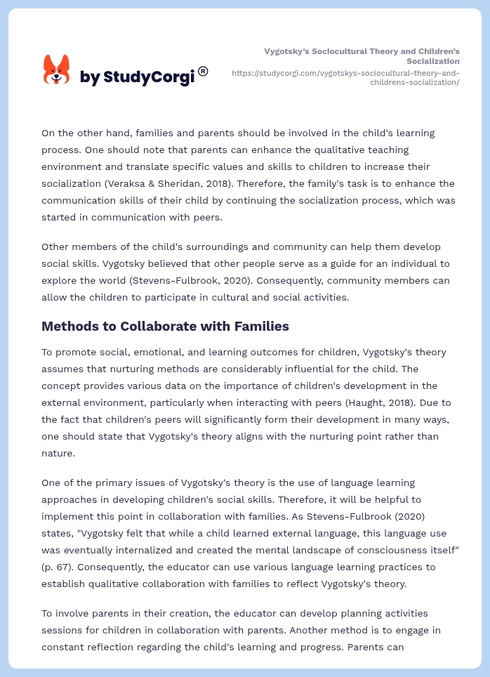Vygotsky’s Sociocultural Theory and Children’s Socialization. Page 2