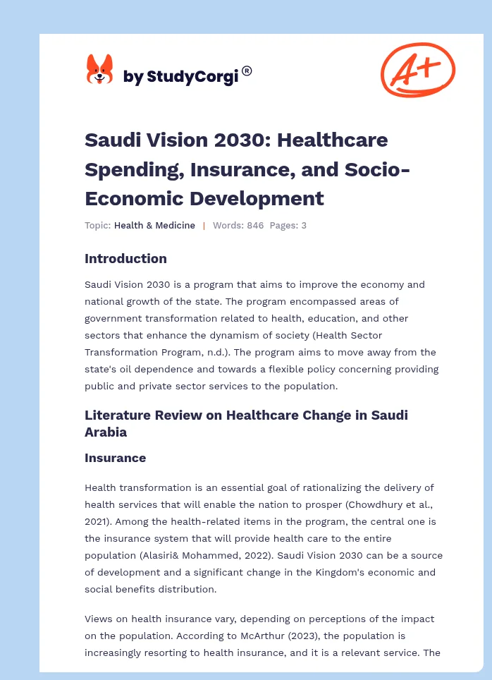Saudi Vision 2030: Healthcare Spending, Insurance, and Socio-Economic Development. Page 1