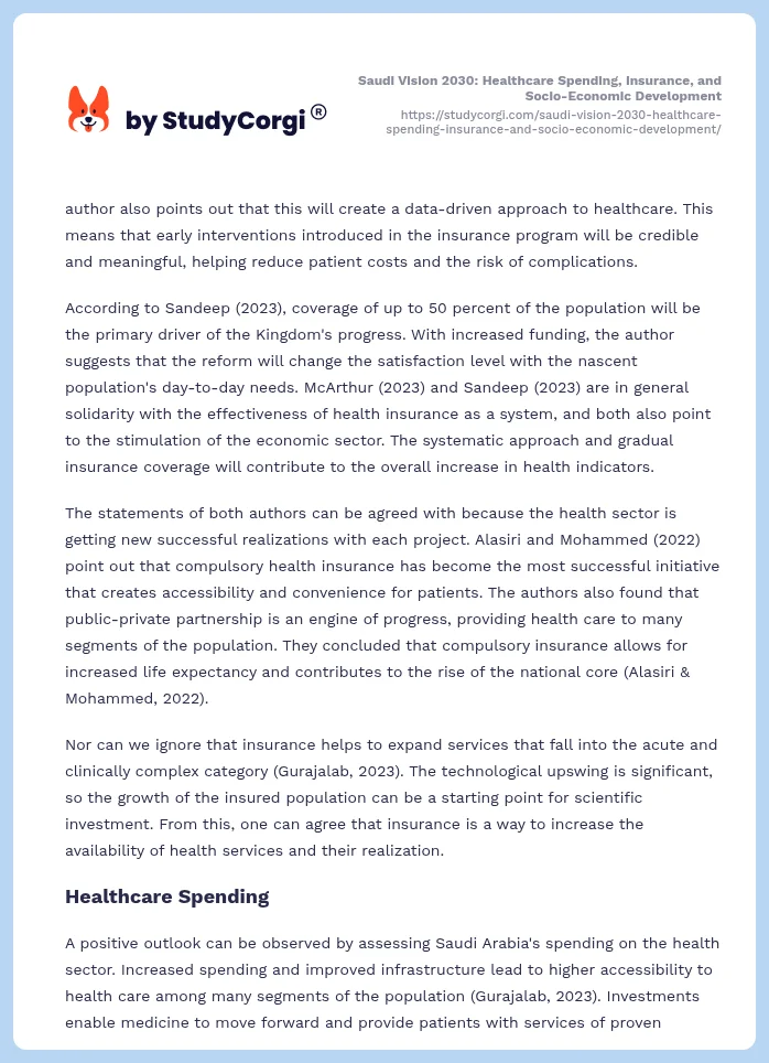 Saudi Vision 2030: Healthcare Spending, Insurance, and Socio-Economic Development. Page 2