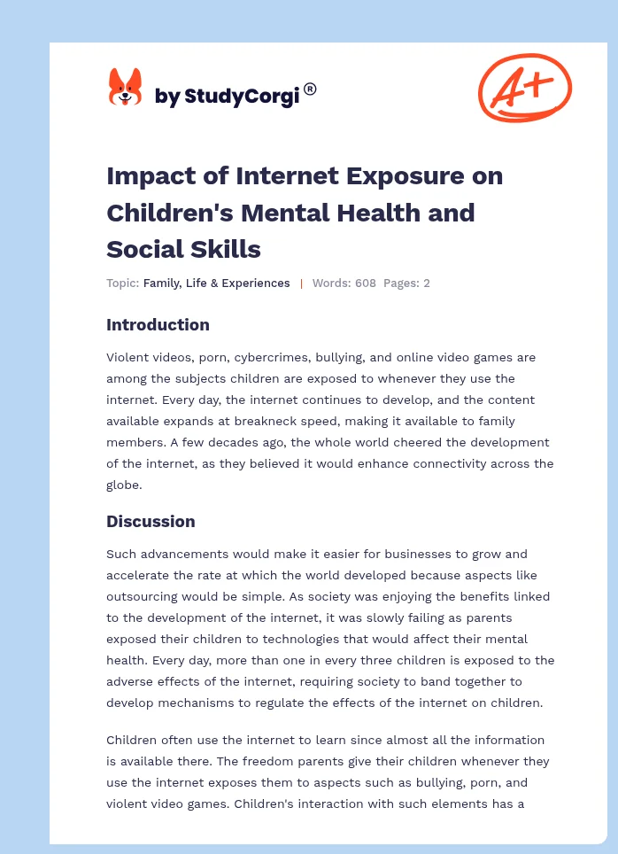 Impact of Internet Exposure on Children's Mental Health and Social Skills. Page 1