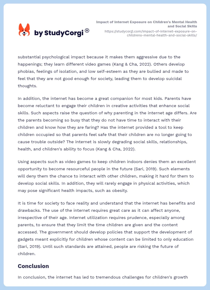 Impact of Internet Exposure on Children's Mental Health and Social Skills. Page 2