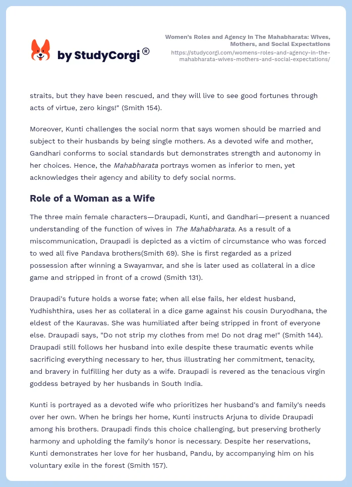 Women’s Roles and Agency in The Mahabharata: Wives, Mothers, and Social Expectations. Page 2