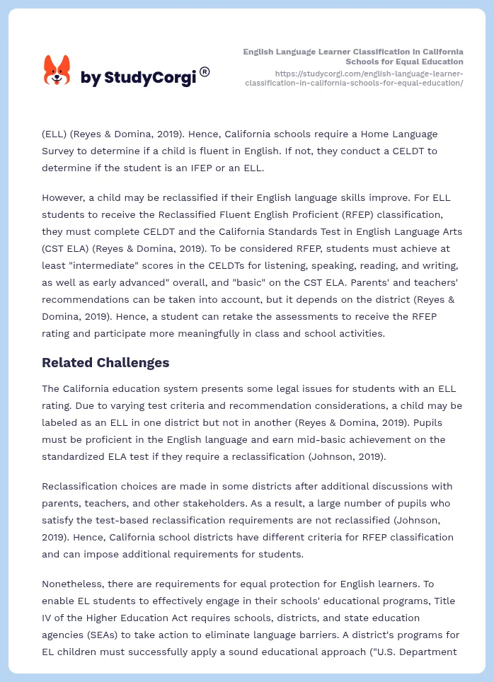 English Language Learner Classification in California Schools for Equal Education. Page 2