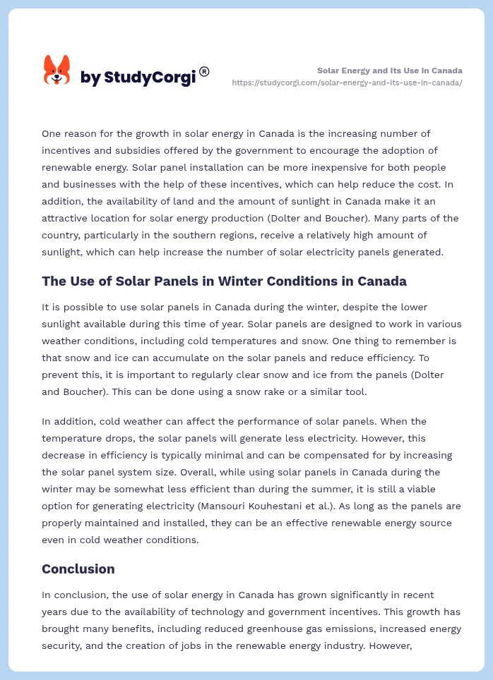 Solar Energy and Its Use in Canada. Page 2