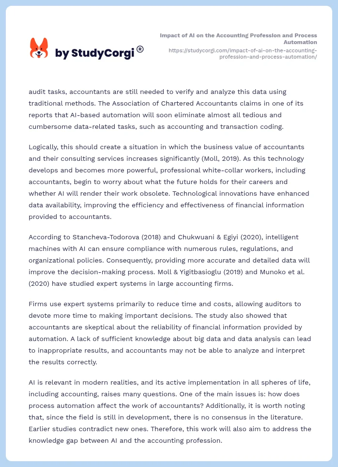Impact of AI on the Accounting Profession and Process Automation. Page 2