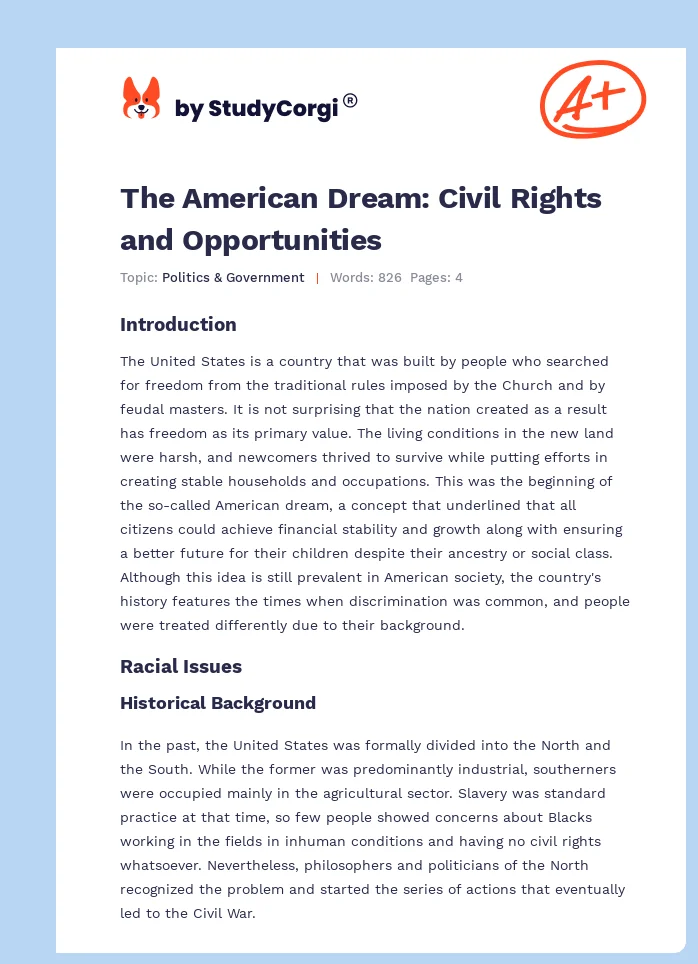 The American Dream: Civil Rights and Opportunities. Page 1