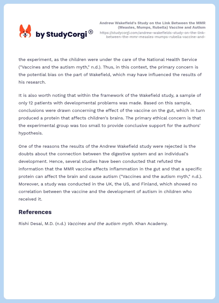 Andrew Wakefield's Study on the Link Between the MMR (Measles, Mumps, Rubella) Vaccine and Autism. Page 2
