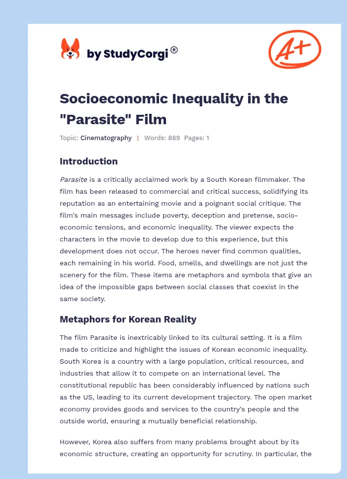 Socioeconomic Inequality in the "Parasite" Film. Page 1
