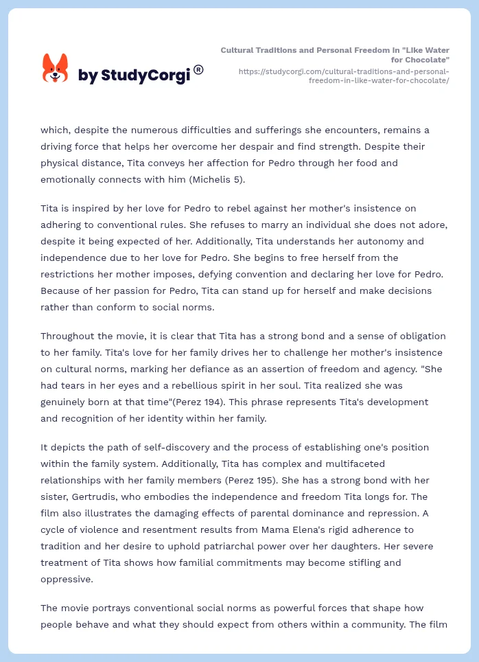 Cultural Traditions and Personal Freedom in "Like Water for Chocolate". Page 2