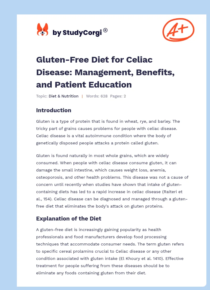 Gluten-Free Diet for Celiac Disease: Management, Benefits, and Patient Education. Page 1