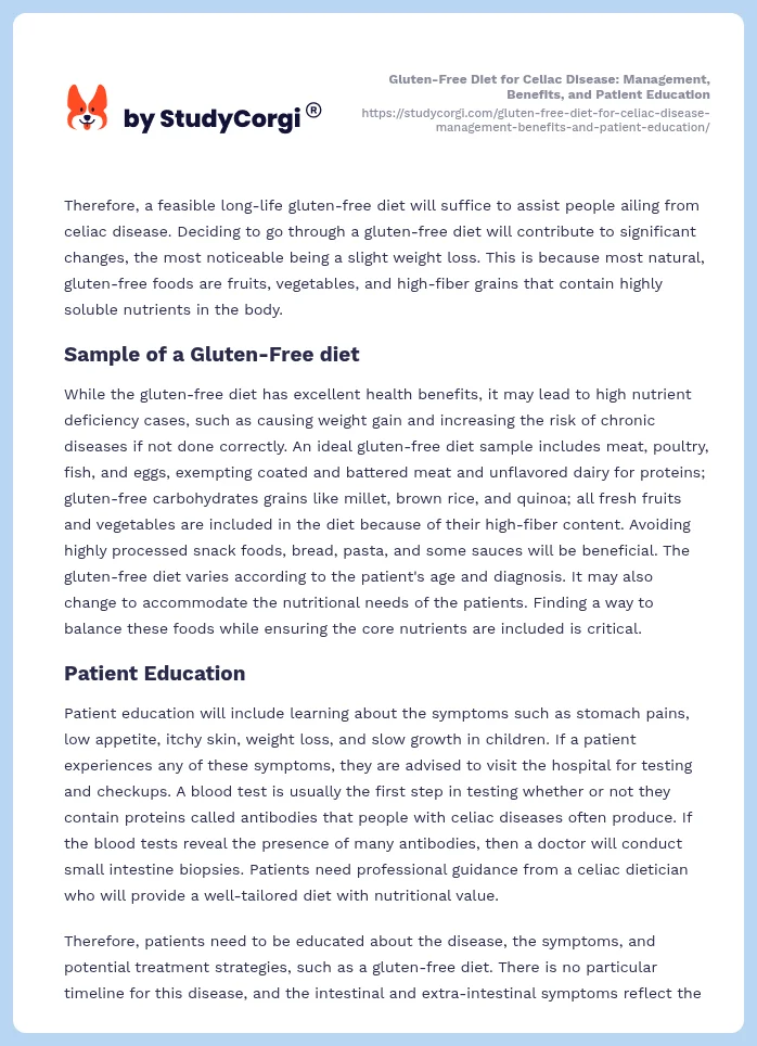 Gluten-Free Diet for Celiac Disease: Management, Benefits, and Patient Education. Page 2