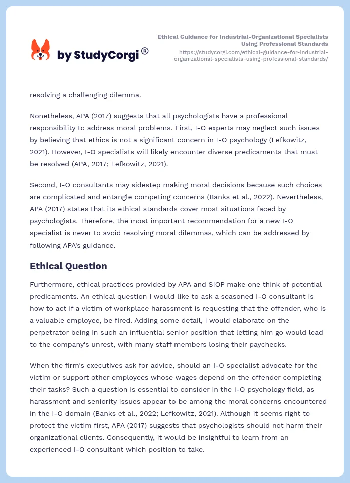 Ethical Guidance for Industrial-Organizational Specialists Using Professional Standards. Page 2