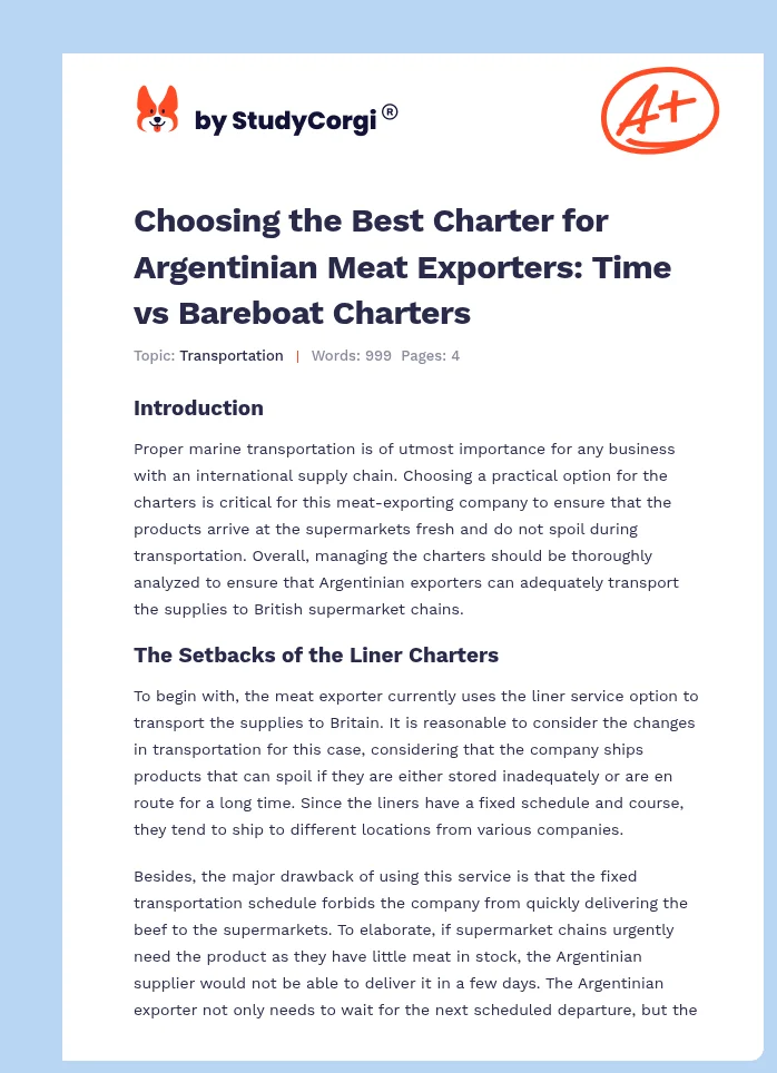 Choosing the Best Charter for Argentinian Meat Exporters: Time vs Bareboat Charters. Page 1
