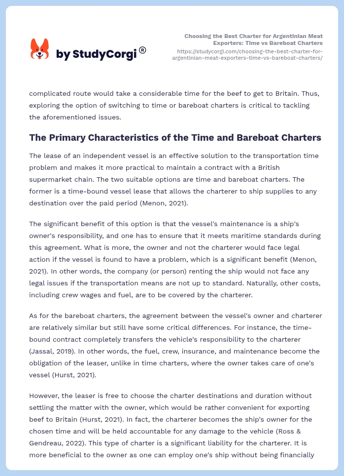 Choosing the Best Charter for Argentinian Meat Exporters: Time vs Bareboat Charters. Page 2