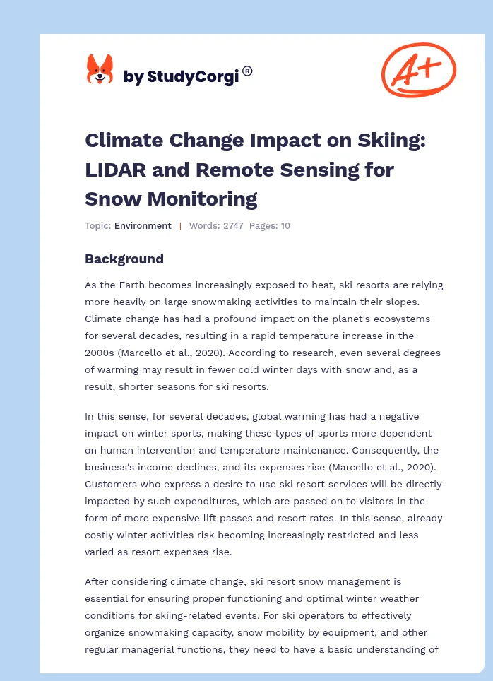 Climate Change Impact on Skiing: LIDAR and Remote Sensing for Snow Monitoring. Page 1