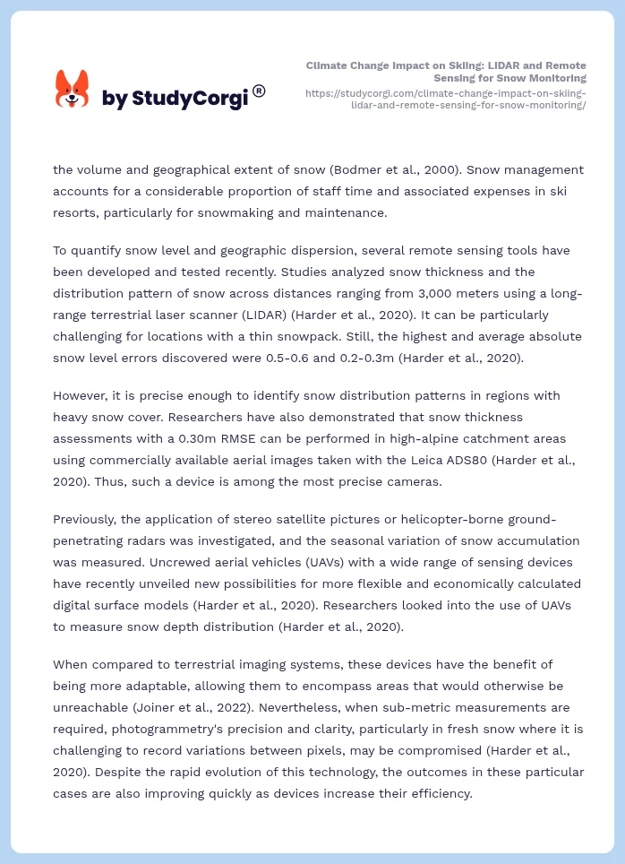 Climate Change Impact on Skiing: LIDAR and Remote Sensing for Snow Monitoring. Page 2