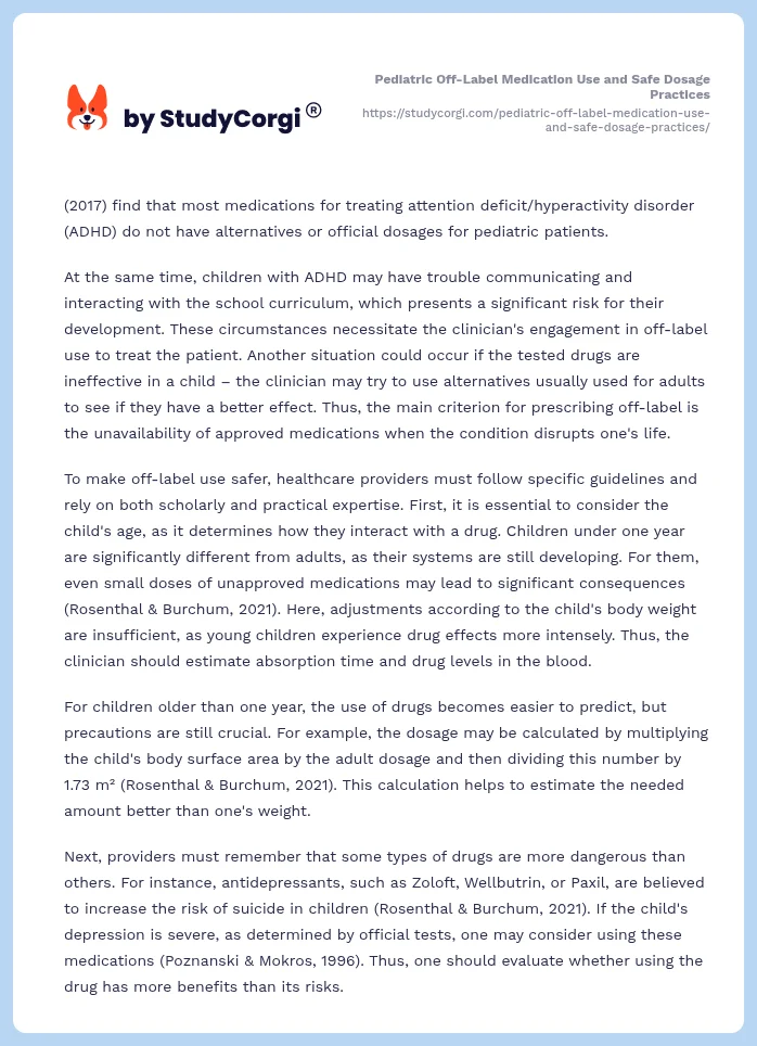 Pediatric Off-Label Medication Use and Safe Dosage Practices. Page 2