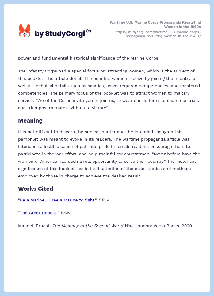 Wartime U.S. Marine Corps Propaganda Recruiting Women in the 1940s. Page 2